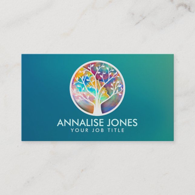 Watercolor Abstract Tree - Female Profile Shape Business Card (Front)
