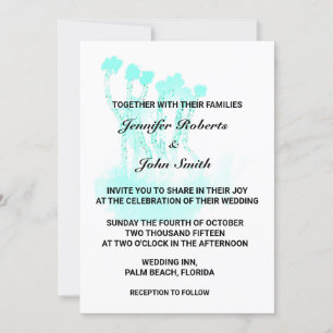 Watercolor Abstract Trees Teal Blue Art Wedding Invitation