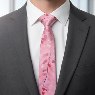Watercolor Abstract Vines with Pink Background Tie