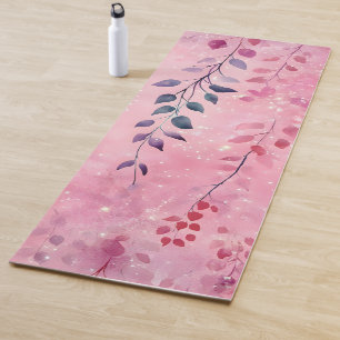 Watercolor Abstract Vines with Pink Background Yoga Mat