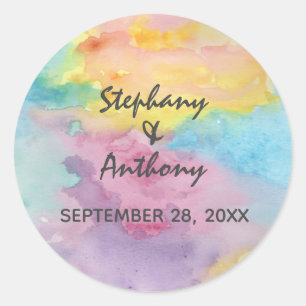 Watercolor Abstract Whimsical Colourful Fun Classic Round Sticker