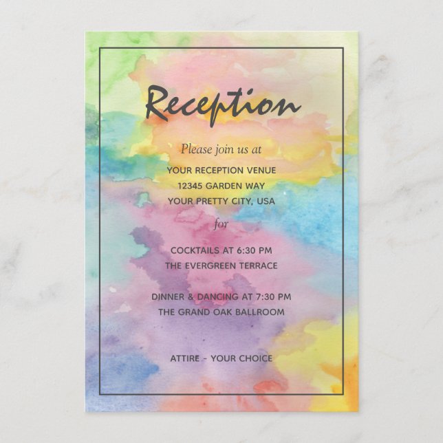 Watercolor Abstract Whimsical Colourful Reception Enclosure Card (Front)