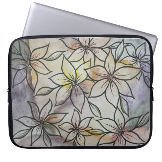 Watercolor abstract with black lined floral design laptop sleeve