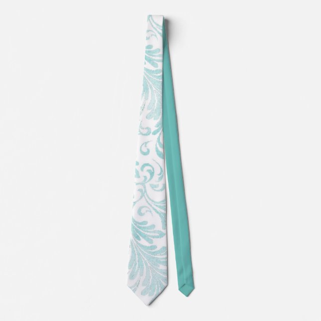 Watercolor Acanthus Leaves Aqua Blue Green Tie (Front)