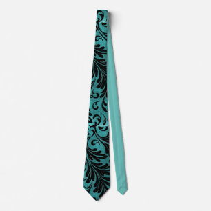 Watercolor Acanthus Leaves Aqua Turquoise Black Tie