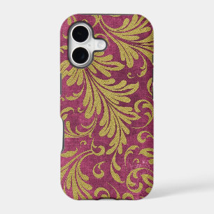 Watercolor Acanthus Leaves Purple Magenta Gold