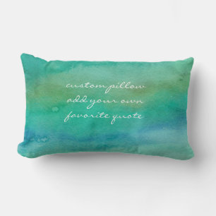 watercolor add text turquoise and blue lumbar pillow