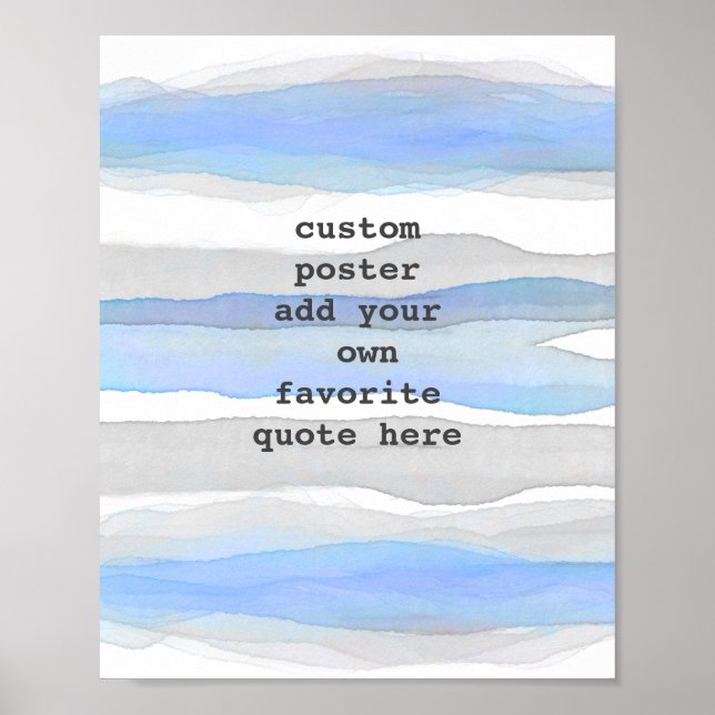 watercolor add your text blue and gray stripes poster (Front)
