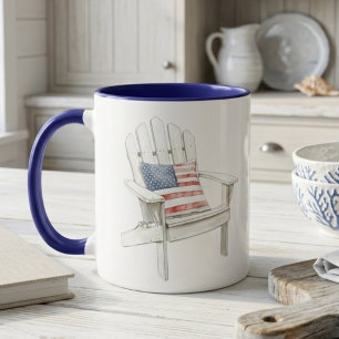 Watercolor Adirondack Chair American Flag Pillow Mug
