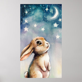 Watercolor adorable bunny rabbit poster