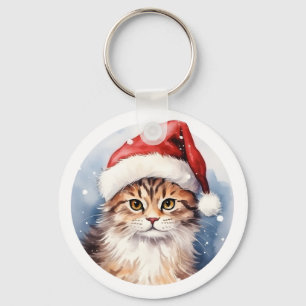 Watercolor Adorable Cute Christmas Cat Beautiful Keychain