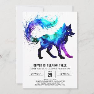 Watercolor Adorable Wolf Digital Boy Birthday Invitation
