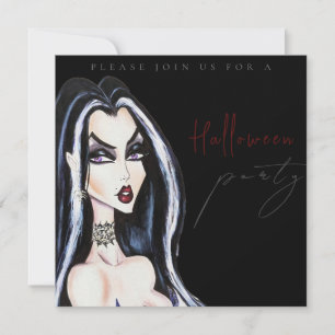 Watercolor Adult Black Halloween Party Invitation
