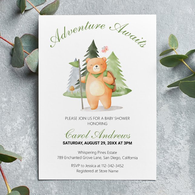 Watercolor Adventure Awaits Bear Baby Shower Invitation (Creator Uploaded)