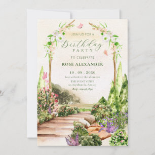 Watercolor aesthetic floral garden birthday invitation