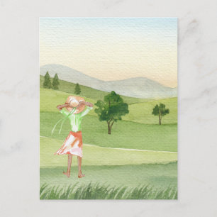 Watercolor aesthetic nature landscape postcard