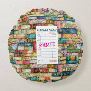 Watercolor Aesthetic Stacked Books Round Pillow