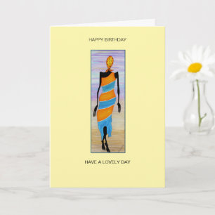 Watercolor African Art Elegant Lady Birthday Card