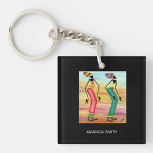 Watercolor, African Art Inspirational Walk Keychain