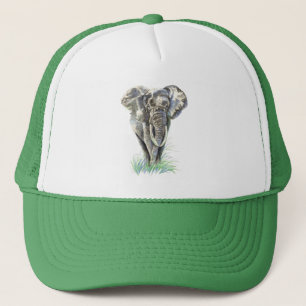 Watercolor African Elephant Wildlife Animal Nature Trucker Hat