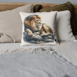 Watercolor African Lion Throw Pillow