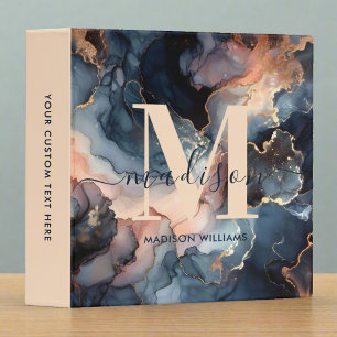 Watercolor Agate Marble Glitter Blue Pink Monogram Binder