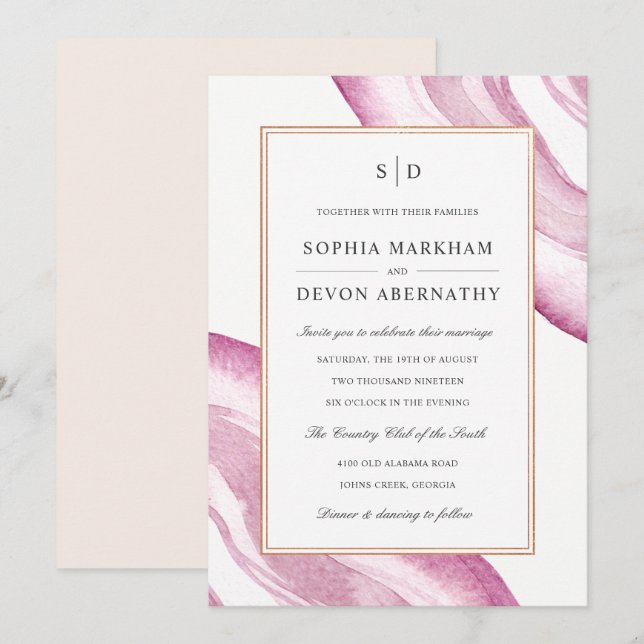 Watercolor Agate Slice Wedding Invite | Mauve Pink (Front/Back)