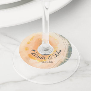 Watercolor Agate Stone Foil Swirl- Couples Name Wine Glass Tag