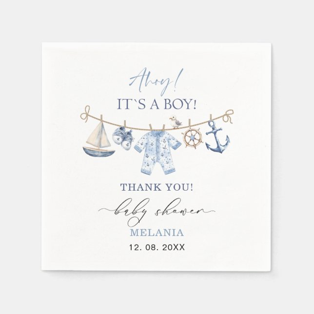    Watercolor ahoy it is a boy baby shower Napkin (Front)