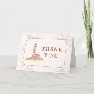 Watercolor Ahoy Nautical Lighthouse Baby Shower Thank You Card