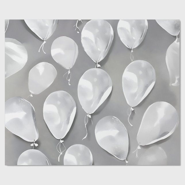 Watercolor AI Art Balloons Silver Wrapping Paper  (Flat)