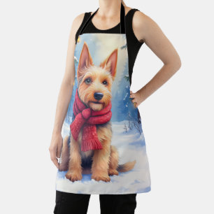 Watercolor Airedale Terrier Snowy Christmas Apron