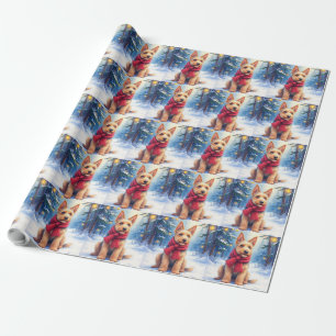 Watercolor Airedale Terrier Snowy Christmas Wrapping Paper