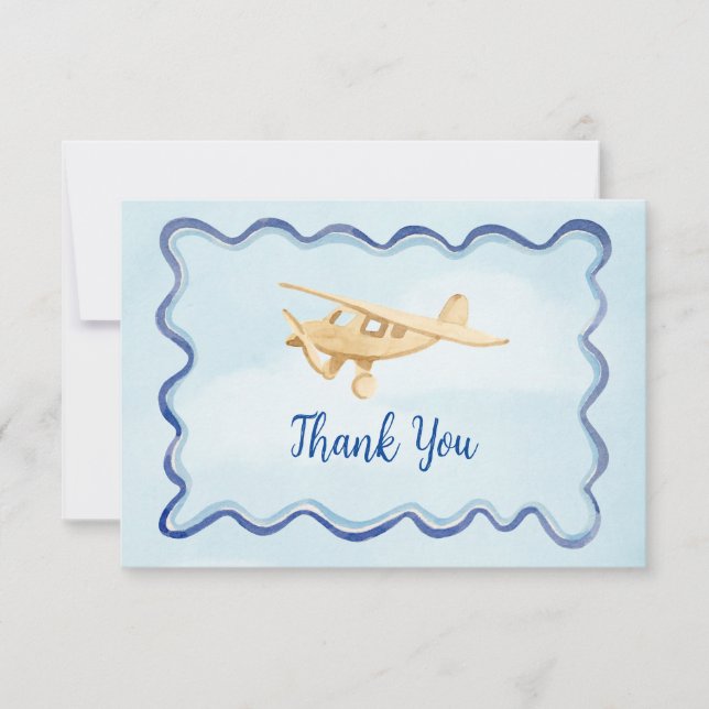 Watercolor Airplane Baby Thank You Cards (Front)