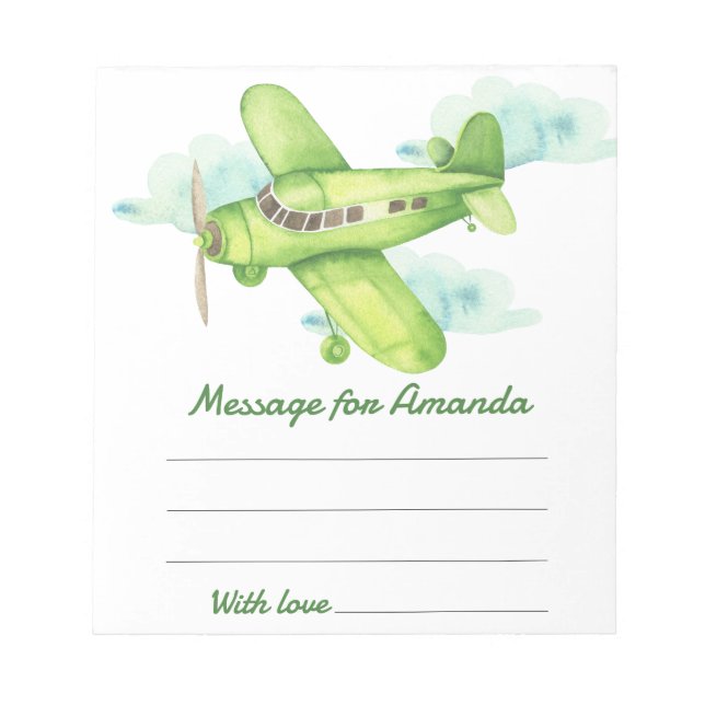 Watercolor airplane birthday time capsule message notepad (Front)
