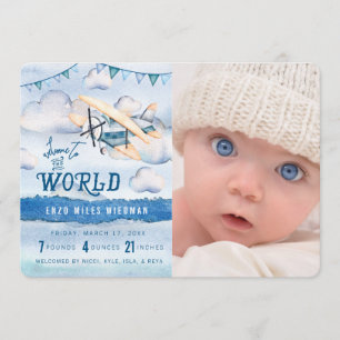 Watercolor Airplane Boy Birth Announcements