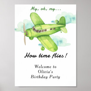 Watercolor Airplane Kids Birthday Poster