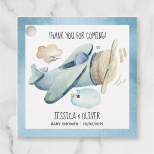 Watercolor Airplane Party in Blue Favour Tags