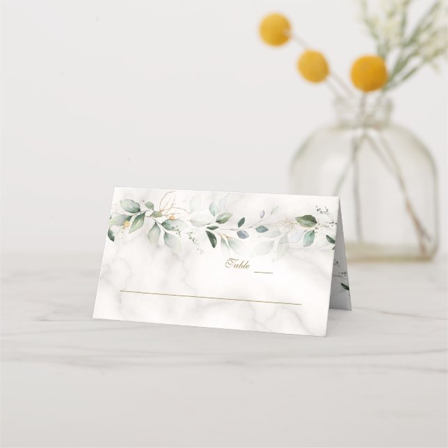 Watercolor Airy Greenery Marble Table Number  Place Card (Back)