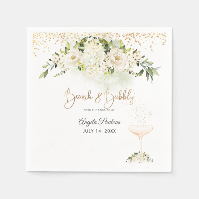 Watercolor Alabaster Roses Brunch Bubbly Napkin (Front)