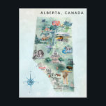 Watercolor Alberta Canada Illustrated Map Art Postcard<br><div class="desc">A perfect piece of art for for anyone that loves Alberta. Featuring all the well known spots! Add your custom wording to this design by using the "Edit this design template" boxes on the right hand side of the item, or click the blue "Customize it" button to arrange the text,...</div>
