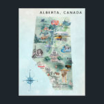 Watercolor Alberta Canada Illustrated Map Art Postcard<br><div class="desc">A perfect piece of art for for anyone that loves Alberta. Featuring all the well known spots! Add your custom wording to this design by using the "Edit this design template" boxes on the right hand side of the item, or click the blue "Customize it" button to arrange the text,...</div>
