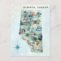 Watercolor Alberta Canada Illustrated Map Art