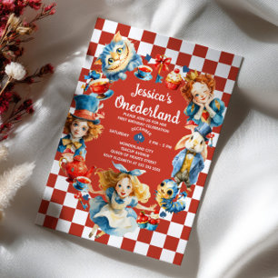 Watercolor Alice in ONEDERLAND Cute 1st Birthday Invitation