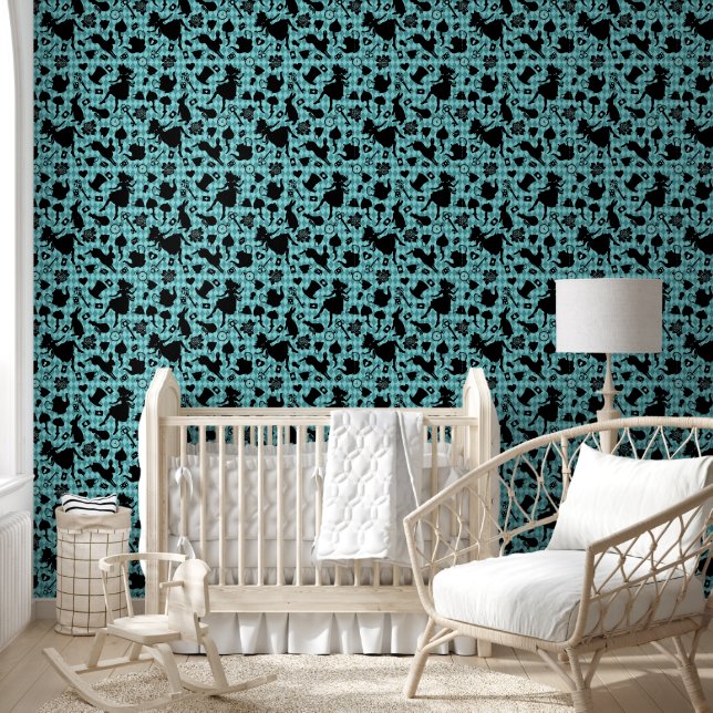 Watercolor Alice in Wonderland Sea Green Nursery Wallpaper (Kids)