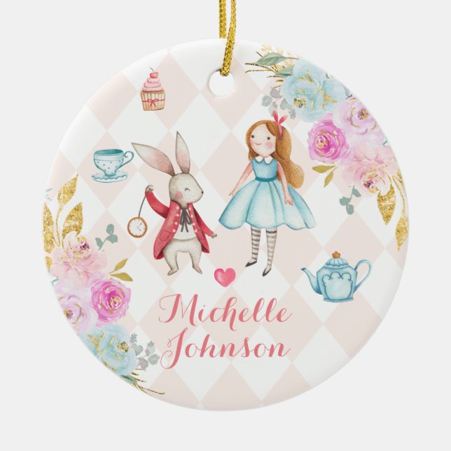 Watercolor Alice We're Expecting Parents  Ceramic Ornament (Front)