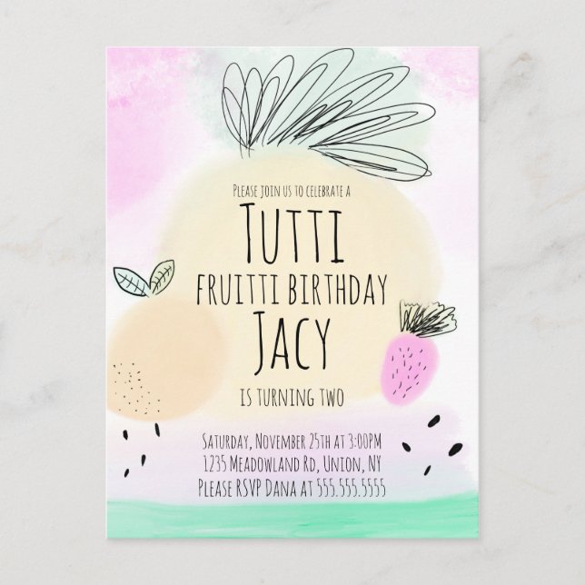 Watercolor All Birthday Fruits Hand Drawn Party Postcard (Front)