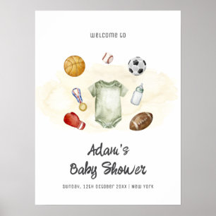 Watercolor All Star Sports Baby Shower Welcome Poster