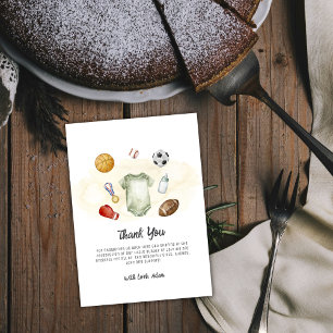 Watercolor All Star Sports Boy Baby Shower  Thank You Card