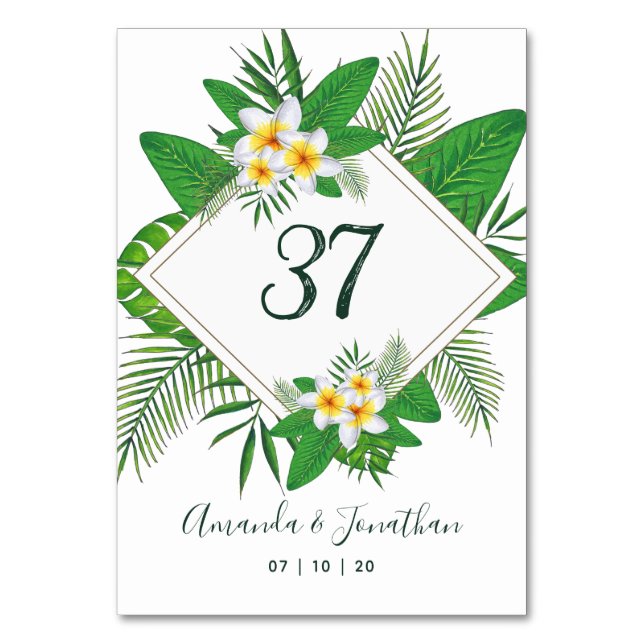 Watercolor Aloha Beach Wedding Table Number (Front)